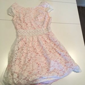 Pink and white lace dress with petticoated bottom